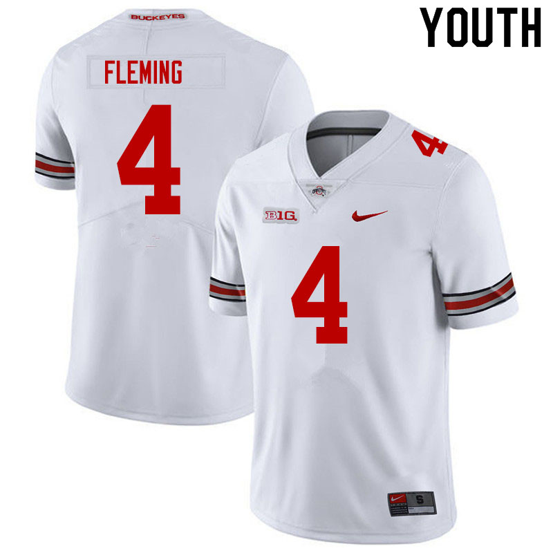 Ohio State Buckeyes Julian Fleming Youth #4 White Authentic Stitched College Football Jersey